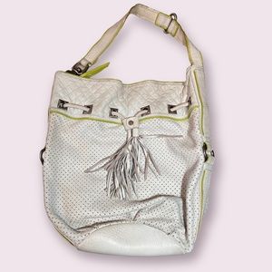 White leather with green PURSE.